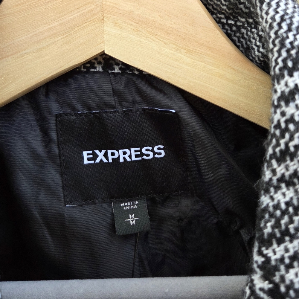 Express Plaid Houndstooth Long Winter Car Coat Size Madium Classy Feminine - Picture 6 of 9